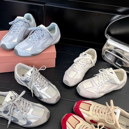 Inner Height Increase of 4cm, Moral Training Shoes, 2025 Spring and Summer New Silver Breathable Sports Shoes, Fashionable and Versatile Forrest Gump Shoes