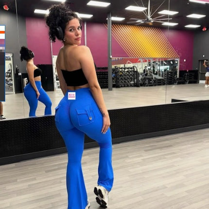 YIDI Yoga Tooling Style Peach Hip Pocket Flared Pants Sports Quick-drying Small Sexy Trousers