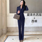 Navy blue suit + trousers two-piece set / S