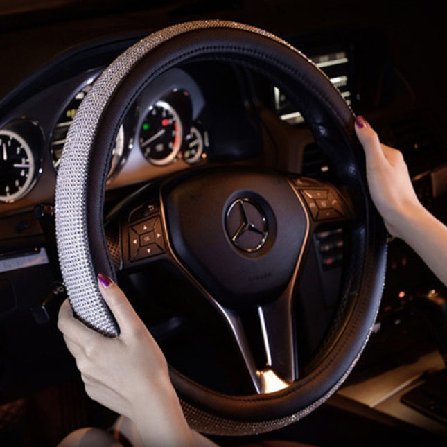 Cross-border new car steering wheel cover leather fashion rhinestone gold silk plush Four Seasons universal Diamond steering wheel cover