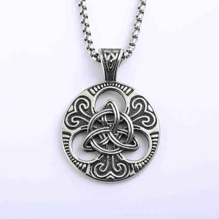 European and American Retro Stainless Steel Pendant Suitable for Men and Women, Single-Sided Celtic Knot Necklace