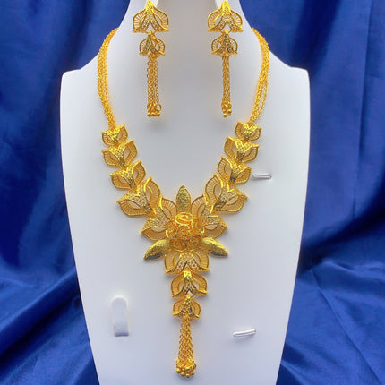 Ainidesha Golden Phoenix Flower tassel necklace earrings wedding suit copper gold plated window same ethnic style decoration