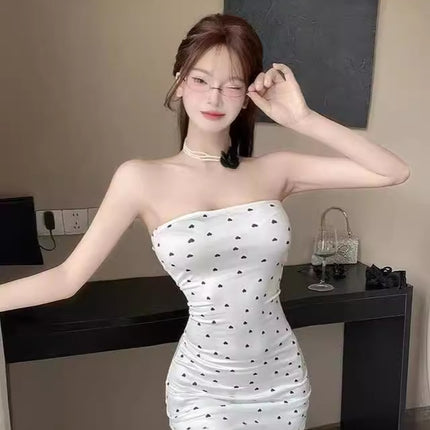 French-Style Pure Desire Sexy Strapless Dress with Polka Dots, Summer Sleeveless Short Dress 1013 Sexy Style