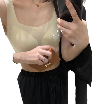 Metwo Mask Bra Summer Thin Breathable Quick-Drying Pure Color Seamless Wide Shoulder Strap Vest Bra for Women