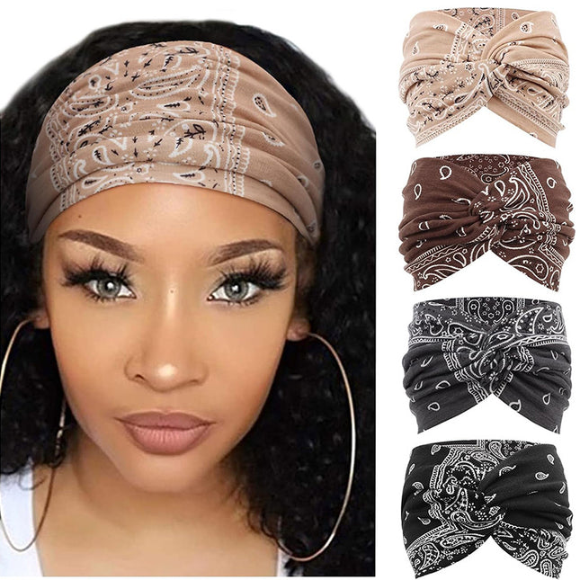European and American Cashew Flower Hair Band Sports Running Bohemian Face Wash Makeup Hair Band Cross Wide Side Headband Women