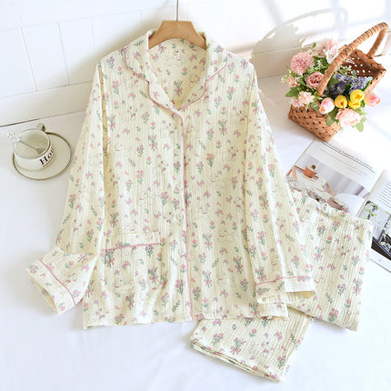A variety of pure cotton chest pad month clothing spring and autumn crepe postpartum nursing suit long sleeve nursing loose two-piece women's set