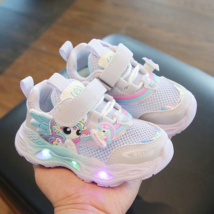 2025 spring and summer new wholesale girls running shoes with lights cartoon mesh fashion hook and loop sneaker for children