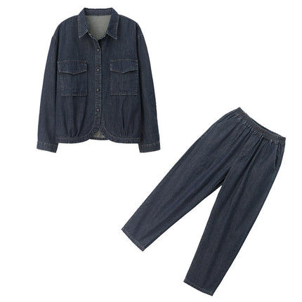 Fashion Retro suit Women's Set of 2025 Spring and Autumn New Mother Loose Casual Elegant Jeans Two-Piece Set
