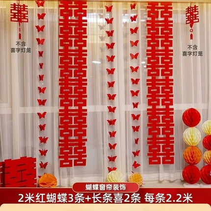 Wedding room layout suit wedding wedding curtain long pull flower bedroom living room photo props butterfly decoration