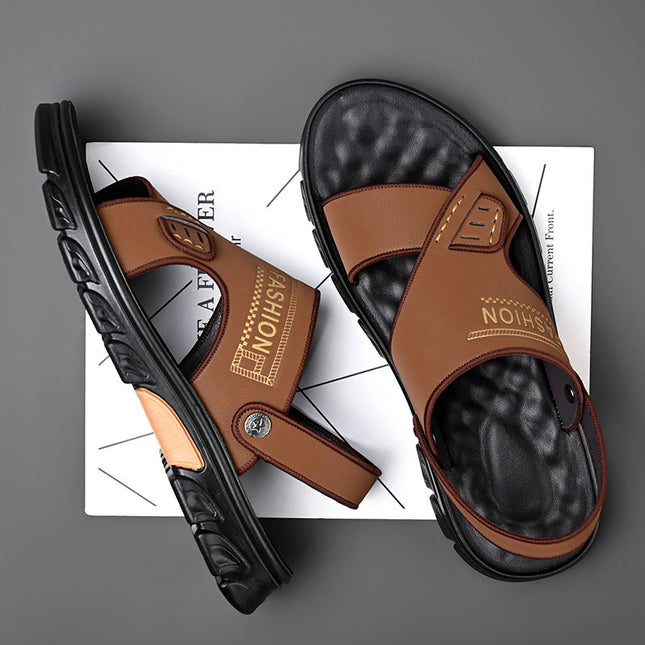 Sandals Men's Summer 2023 New Fashionable Soft Leather Casual Sports Driving Outer Wear Beach Shoes Men's Air Cushion Slippers