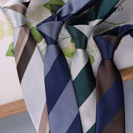 Korean-style British Business Dress Brown Green Suit Shirt Accessories All-match Retro Hand-Style 8cm Striped Tie for Men