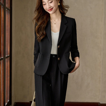 Cross-Border Off-White Suit Set for Women, New Autumn Style, Petite Elegant Formal Short Suit with Pants Two-Piece Set