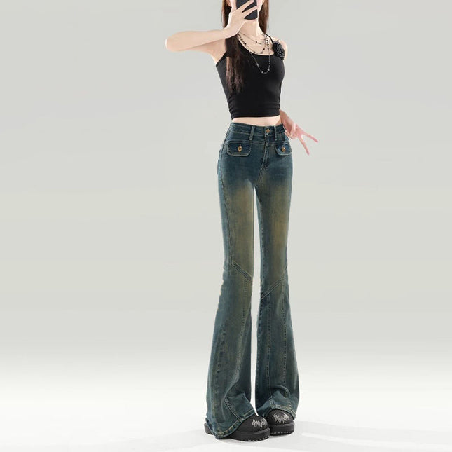 Flared Jeans That Show Off Your Figure, Versatile 2025 Chic Design Flared Pants, Fashionable Women's Spring Elastic New Style