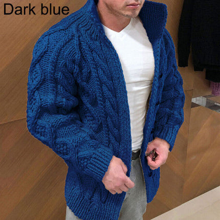 2024 New Men's Sweater Independent Station Cardigan Heavy Wear Long Sleeve Stand Collar Cable Jacquard Casual Men's Wear