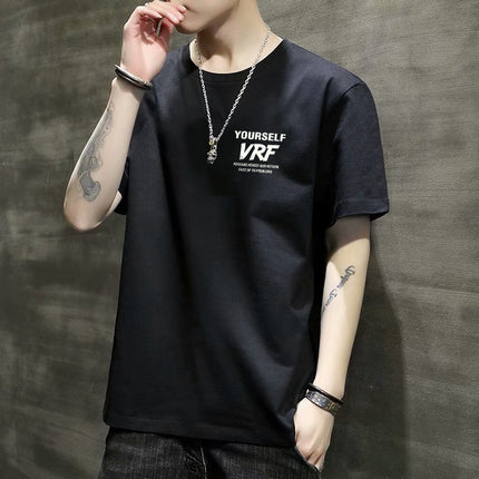 Men's Short-Sleeved T-Shirt 2023 Slim Fit Versatile Top Youth Korean Style Bottoming Shirt Printed T-Shirt Casual Round Neck