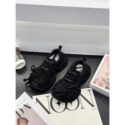 Stylish Full Diamond-Embellished Dad Sneakers, New Autumn 2026 Thick-Soled Trendy Street-Style Sports Casual Shoes, Versatile and Fashionable