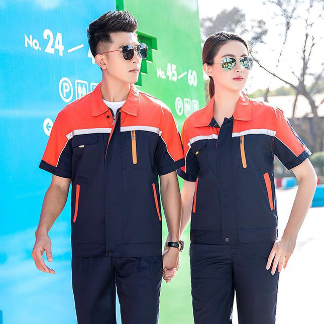 Summer Short Sleeve Breathable Labor Protection Work Suit with Net Men's Machine Repair Workshop Factory Jacket Decoration Logistics Freight