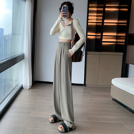 High-End Women's Suit Pants Spring and Summer New High-Waisted Drape Wide-Leg Pants Loose Double-Button Slimming Narrow Floor-Length Trousers