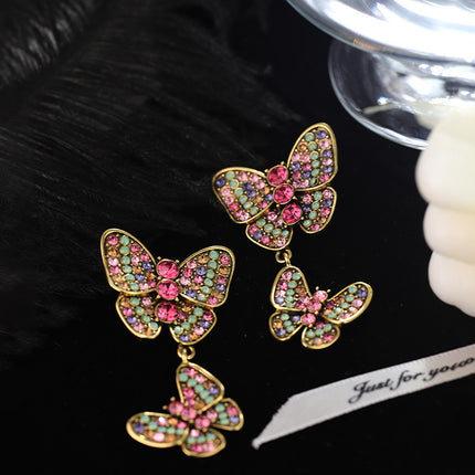 Silver needle antique color diamond butterfly tassel earrings exaggerated niche design personality retro earrings wholesale