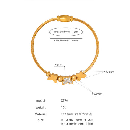 Antique European and American titanium steel vacuum plating 18k gold non-fading round heart pendant bracelet women's wholesale jewelry