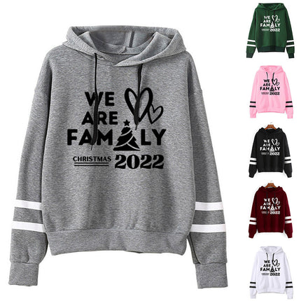 Amazon Cross-border Foreign Trade We are family Printed Parallel Bars Striped Hoodie Men's and Women's European Code plus size