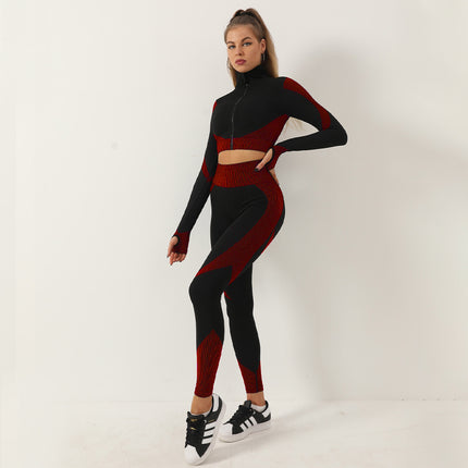 Cross Border Hot Sale Seamless Quick Dry Long Sleeve Yoga suit Fitness Yoga Suit Top Lulu Sports Yoga Pants Trousers
