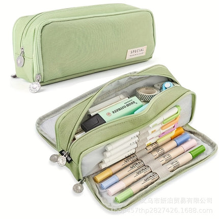 in stock Multi-layer Canvas Retractable Pencil Case Korean Simple High School Student Macaron Color-block Variable Large Capacity Pencil Case