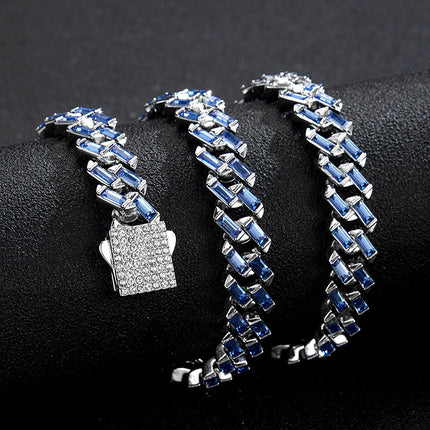 Amazon New Blue T Square Diamond Cuban Chain 13mm Men's Heavy Industry Miami Necklace Jewelry Cross-border Exclusive