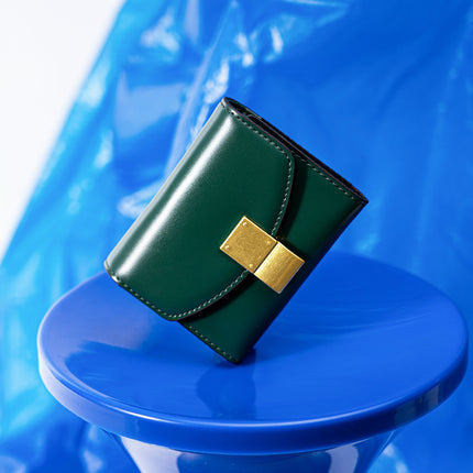 Cross-Border Women's Clutch Bag New Korean Style Small Square Bag Wallet Cowhide Tofu Bag Multi-Card Slot Money Clip Bag