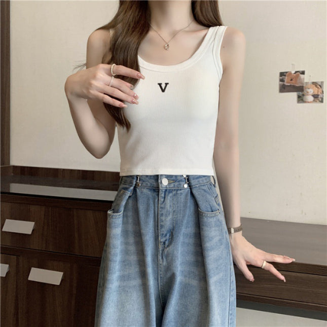 Small Camisole Women's Inner Padded Chest Pad Design-Sense Outer Wear Slim-Fit Slimming Sleeveless Short Base Top Trendy