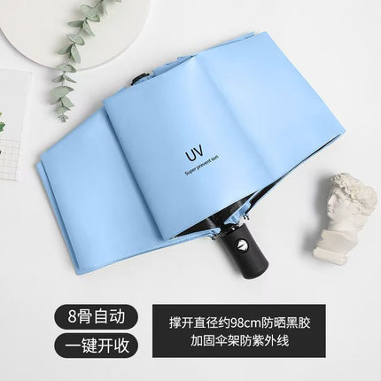 Full-automatic Umbrella Reinforced Windproof Folding Umbrella Black Rubber Sunny and Rain Dual-use Women's Sunscreen Sunshade Umbrella Sun Umbrella Advertising