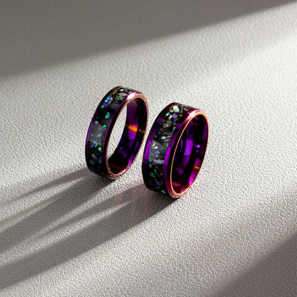 8/6mm double color purple blue inlaid abalone shell ring men's fashion ring cross-border hot lovers jewelry wholesale