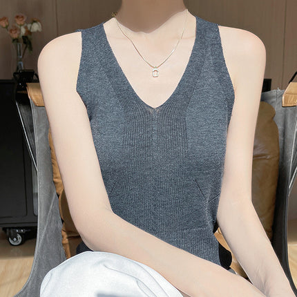 Spring and Summer New V Neck Camisole Women's Knitwear for Inner Wear, Fashionable and Versatile Sleeveless Loose Slimming Look Bottoming