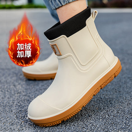 Foreign trade couple's rain shoes men's and women's outdoor waterproof non-slip rubber shoes short tube fashion rain boots men's fleece-lined wear-resistant water shoes
