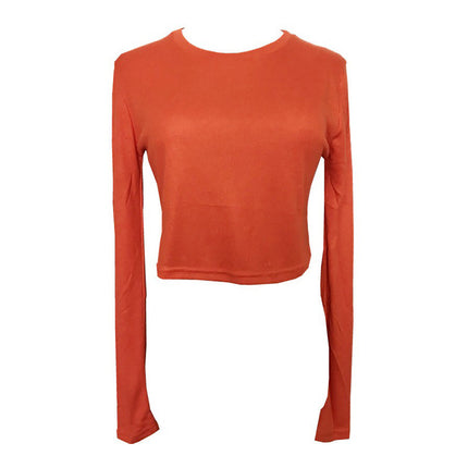 Dropshipping Korean Dongdaemun Light Yellow Cropped Long-Sleeve T-Shirt Top for Women, Korean Trending Color