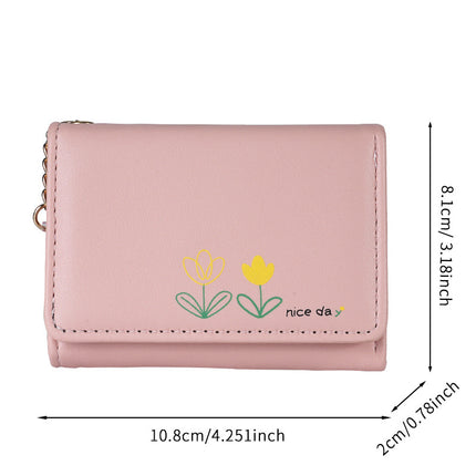 Cross-Border Labelable Wallet Women's Short Style 70% off Pure Color Simple Printing Cute Fresh Student Foldableing Wallet Card Holder