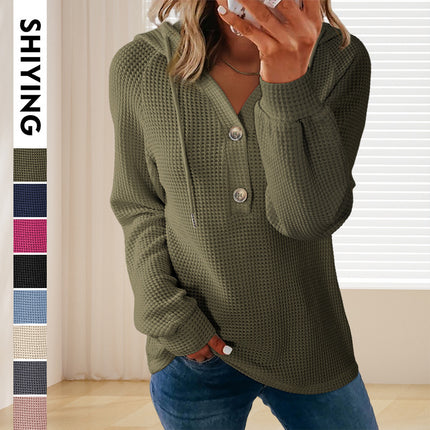 Shiying Pure Color Jacquard Long-Sleeved Sweatshirt Women's Textured Hoodie Drawstring Knitwear Cross-Border Women's New Style