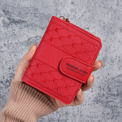Factory New Women's Wallet Short Zipper Large Capacity Coin Purse All-match Embroidered Color Clutch Card Bag