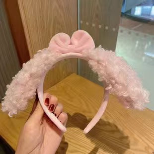 Autumn and Winter Bow Hair Band ins Korean Style Cyber Red Hair Accessories Cute Lamb Headwear Cartoon Lamb Wash Face Hair Band