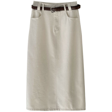 Orange Spring Korean Style High Waist Vintage Denim Skirt Women's Straight A-Line Skirt 99053
