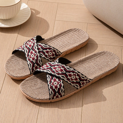 Open Open Toe Cross Linen Four Seasons Men and Women Couple Home Floor Slippers Linen Summer Sandals