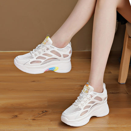 Trendy Sunday 2025 Autumn New Style Mesh Shoes with Hidden Wedge Heel, Casual Breathable Mesh Shoes for Women, Versatile White Shoes