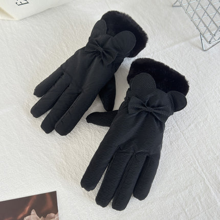 Women's Winter Outdoor Cycling Gloves Fleece-Lined to Heattech Electric Vehicle Waterproof Touch Screen Cute Cotton Gloves Windproof Skiing