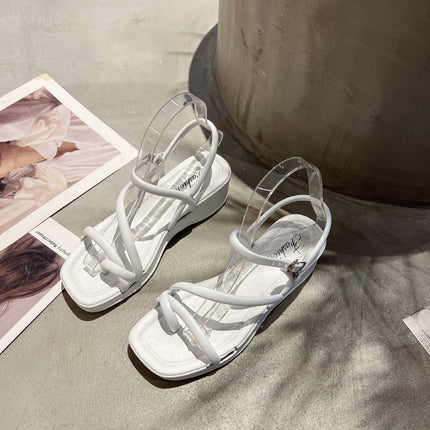 High Heel Sandals and Slippers Women's Summer New Arrival Fashion Fairy Style All-Match Outer Wear Non-Slip Simple Solid Color Thick Bottom Chunky Heel Shoes