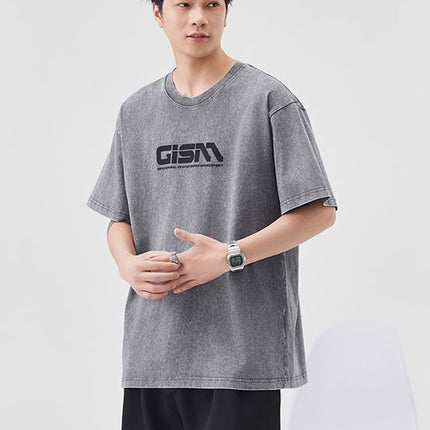 2025 Summer Heavy Letter Printed Short-Sleeved T-Shirt Men's Trendy Brand Ins Loose Casual Pure Cotton Round Neck Half-Sleeved T-Shirt