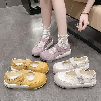 Thick-Soled Velcro Flats for Women 2025 Summer New Fashion Versatile and Comfortable Color Matching Casual Mary Jane Loafers