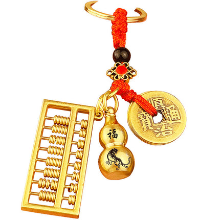 Brass Zodiac Gourd Refined Red Rope Five Emperors Money Activity Abacus Exquisite Keychain Bag Pendant Pendant