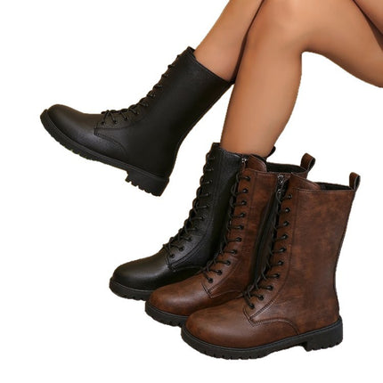 2025 Spring New Style Medium Heel Thick Heel Retro Large Size Cross-Border Mid-Calf Boots for Women Foreign Trade Round Toe Side Zipper Women's Boots