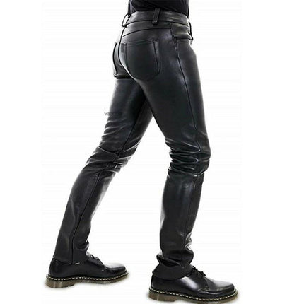 2023 Cross-Border New Product Hot Model Wish Amazon Hot Selling European and American Color Pu Elastic Casual Men's Leather Pants Kz6688