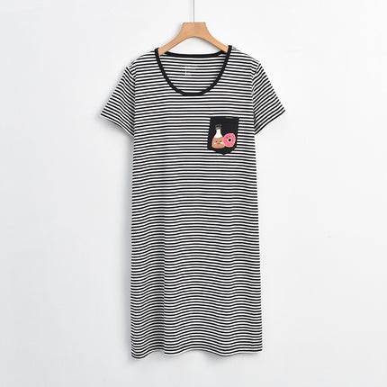 Foreign trade original order! Factory direct supply of high goods! Cotton Striped Short-sleeved Mid-length Nightgown Home Dress Pajamas Cotton
